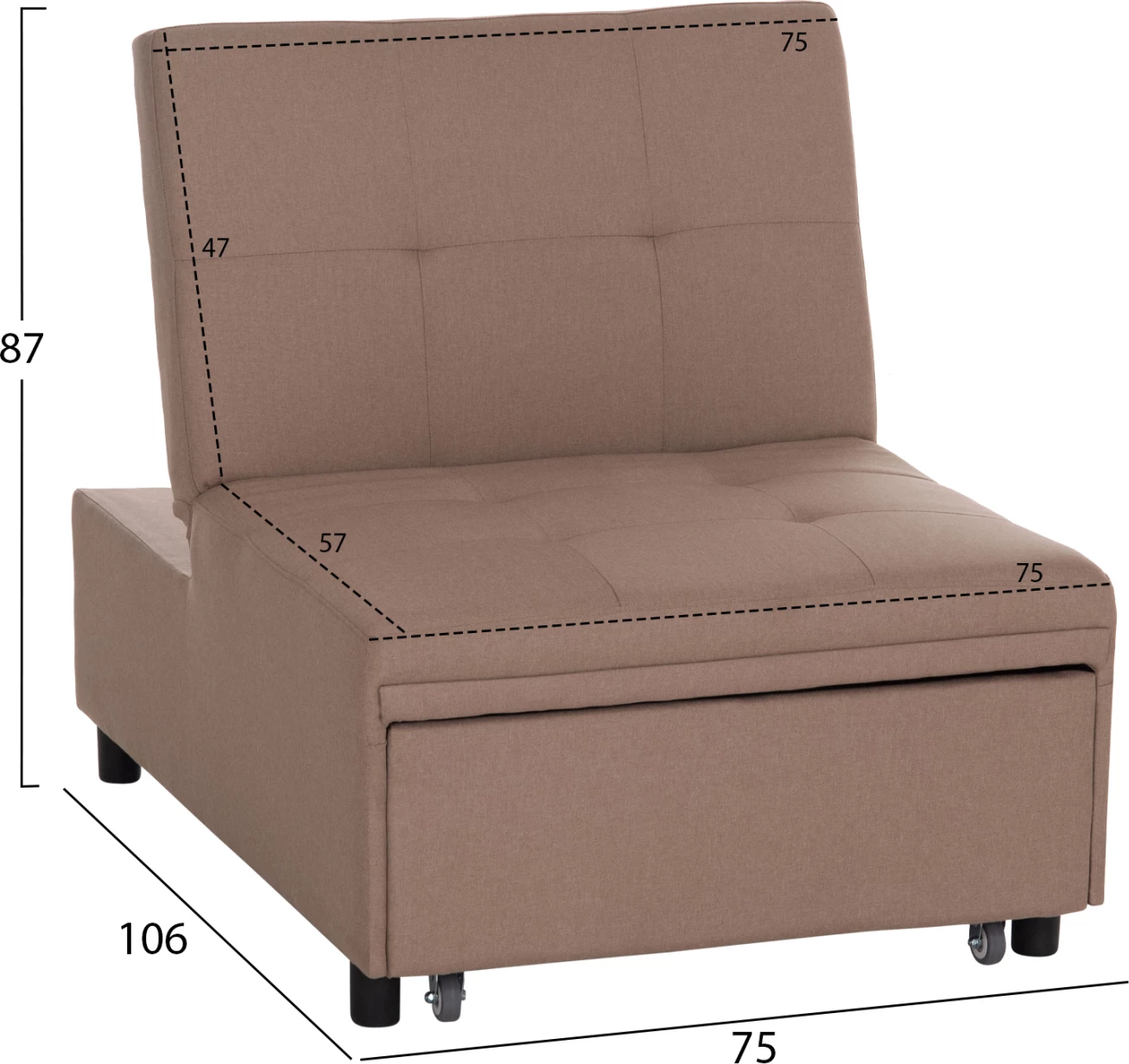 Karrige lounge-krevat LIBRE, material bezhë, FH3295.03, 75x106x89cm