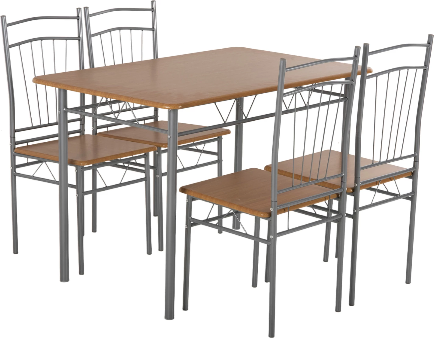 Tavolinë me karrige 5 copë PEARY FH9416.12 metalike argjendi-MDF ngjyrë sonama 110x60x74Hcm