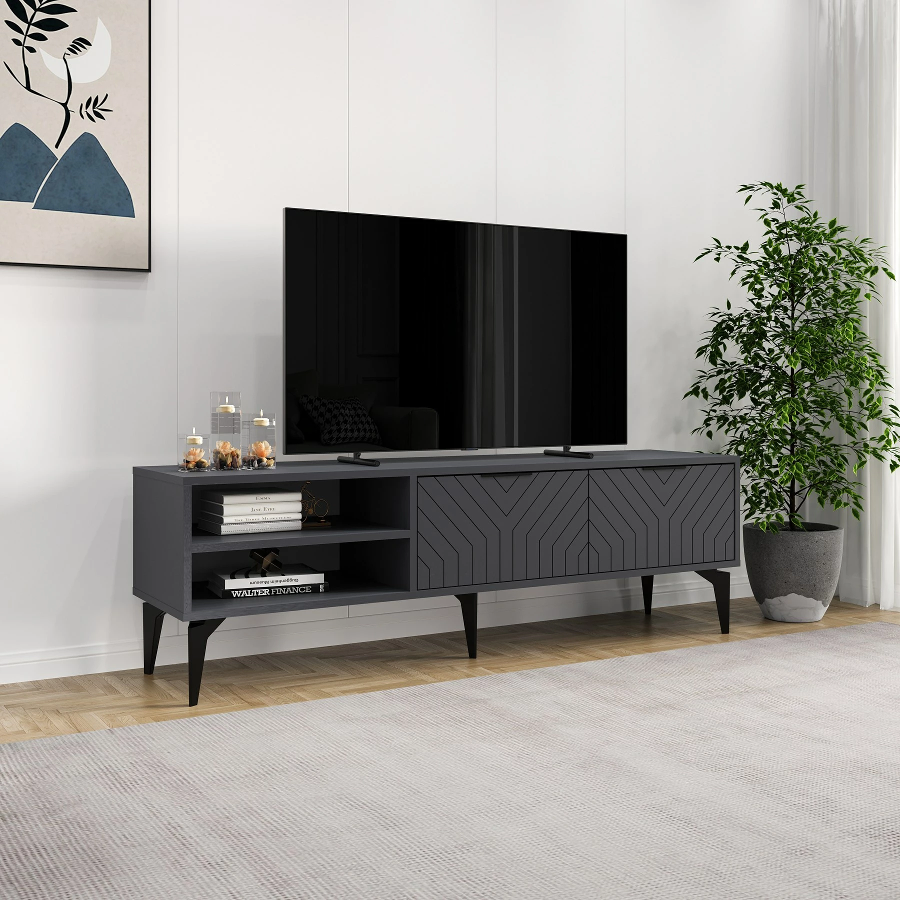 Komodë TV Regina, ngjyrë antracit, Skye Decor