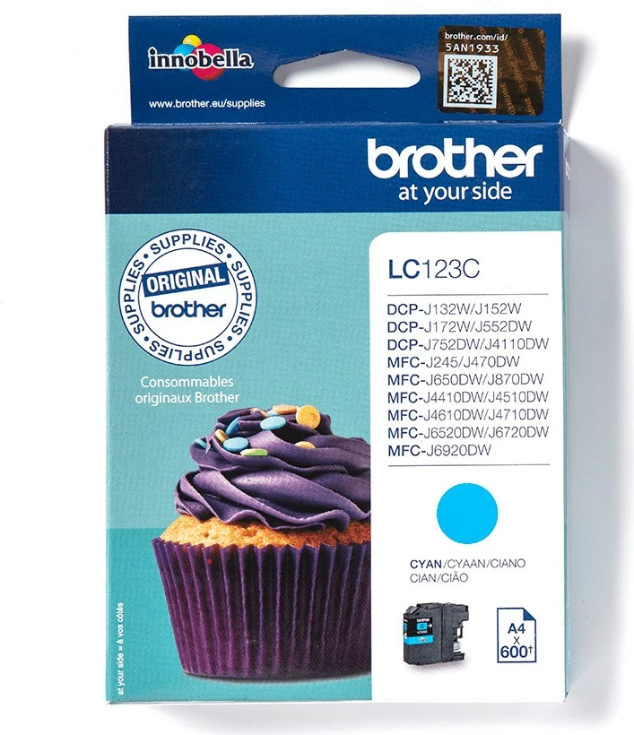 Kasetë bojë Brother LC123C, Cyan, 600 faqe