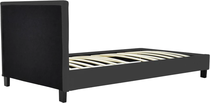 Krevat Nevil, stof antracit, këmbë druri të zeza, 90x190cm