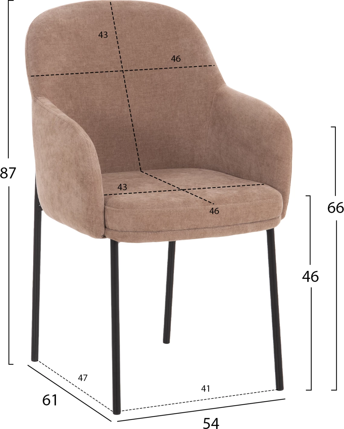 Set 2 karriga ngrënieje MANIDO, material taupe, këmbë metalike të zeza, 55x62x88cm