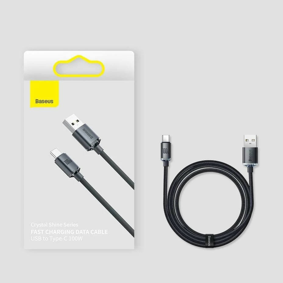 Kabllo USB-A në USB-C Baseus Crystal Shine CAJY000501/BSU3102BLK 2 m 100W USB 2.0, e zezë (1 copë)