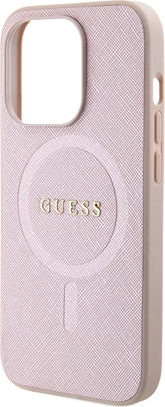 Mbështjellës Guess Saffiano MagSafe për iPhone 15 Pro, Rozë