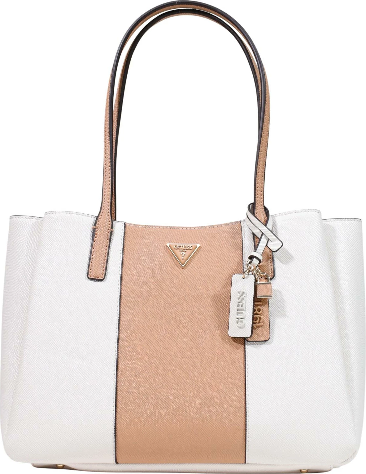Çantë dore për femra Guess Bramina Small Satchel HWZG96 72260, bezhë-bardhë