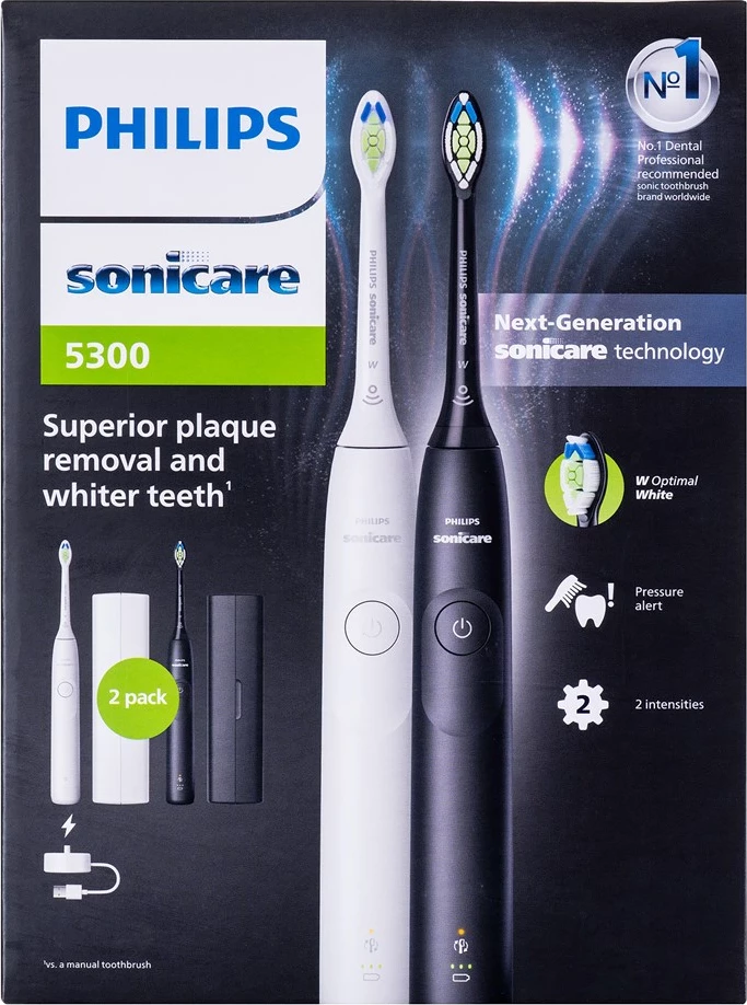 Set furça dhëmbësh elektrike Philips Sonicare HX7109/01, 2 copë, e zezë dhe e bardhë