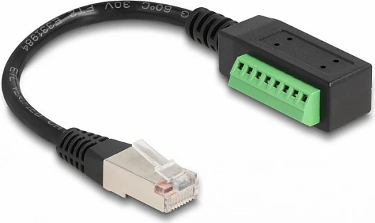 Kabllo adapter DeLOCK RJ45 Cat5e (mashkull) në terminal bllok (femër), 21.5 cm, zi/jeshile