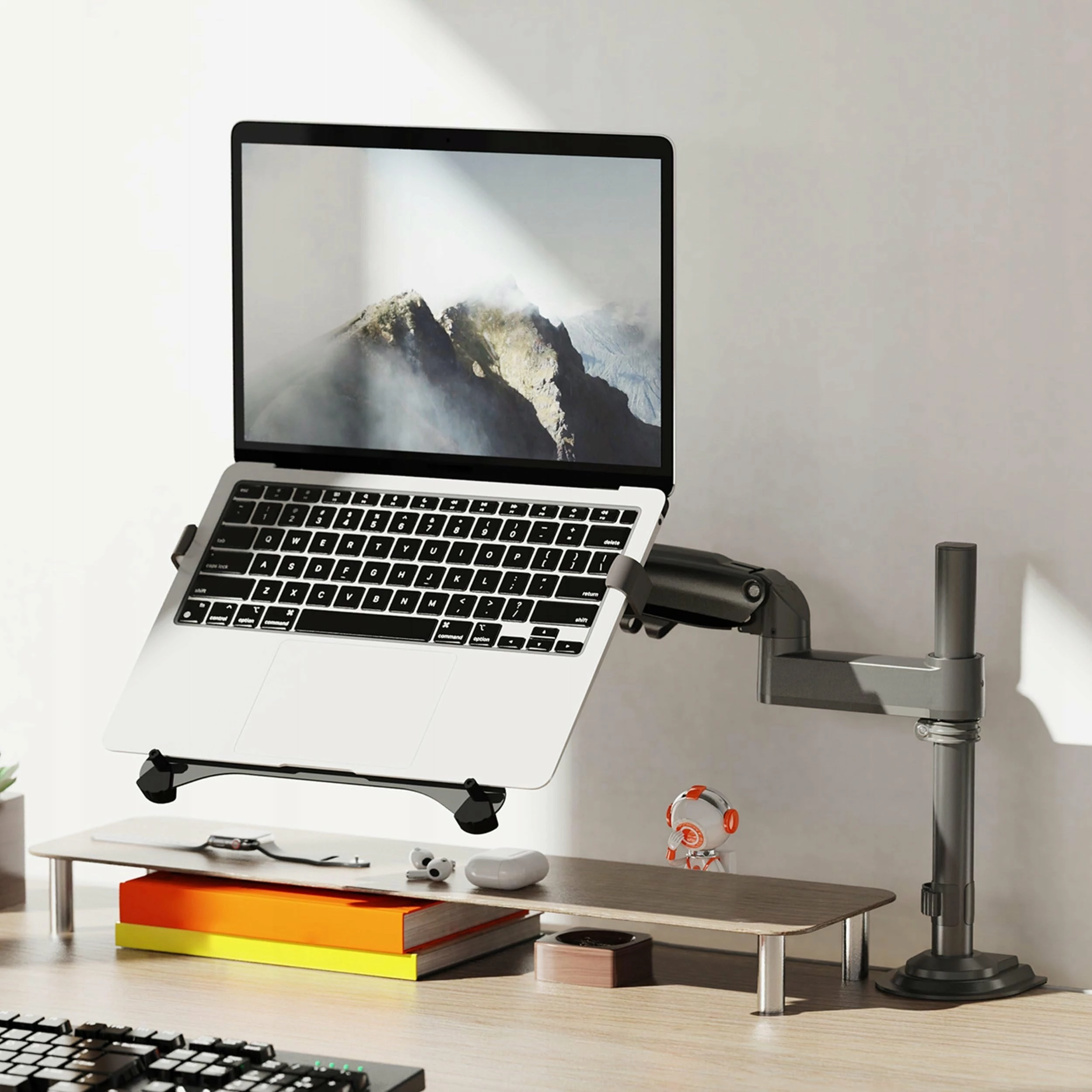 Mbajtëse tavoline ergonomike për laptop/monitor North Bayou H100-FP, rregullim 3D, gas spring, VESA 75x75/100x100, gri/zezë
