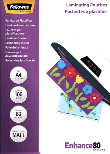 xhepa laminimi Fellowes A4, matte, 80 mikron, paketim 100 copë