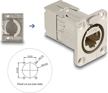 Prizë paneli RJ45 DeLOCK D-Type, Cat6a STP, lidhje LSA, metal, argjendtë