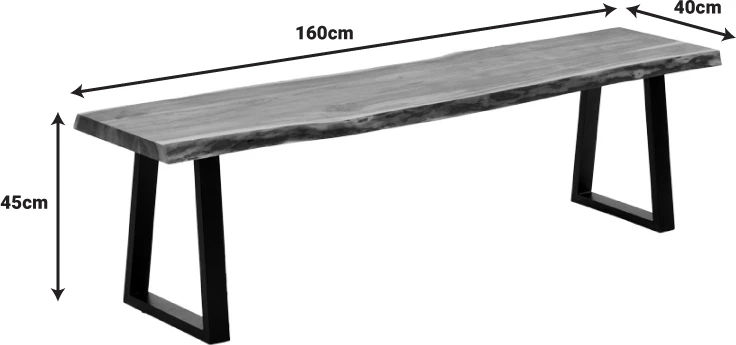 Stol Slim, dru akacie, ngjyrë natyrale, këmbë metalike të zeza, 160x40x45cm