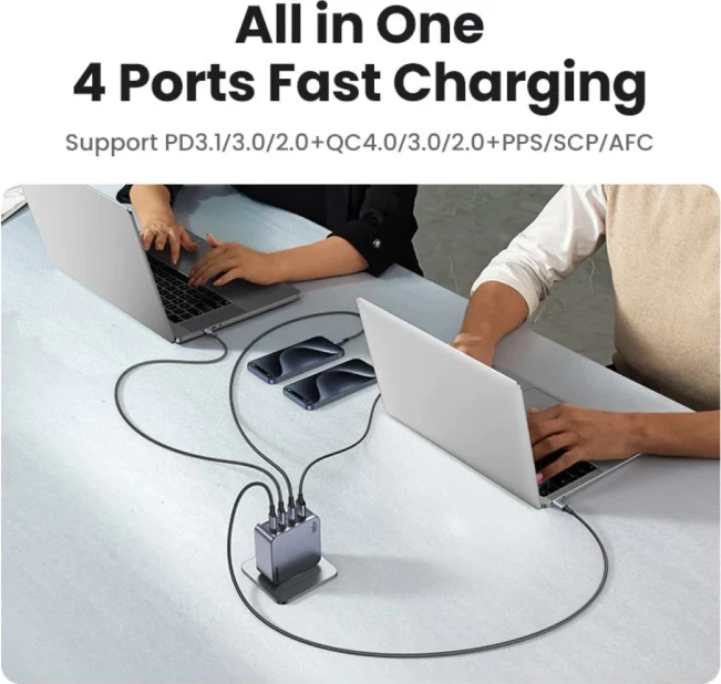Karikues USB UGREEN Nexode Pro 25877 160W 4-port GaN PD 3.1, me kabllo USB-C 1.5m 240W, gri