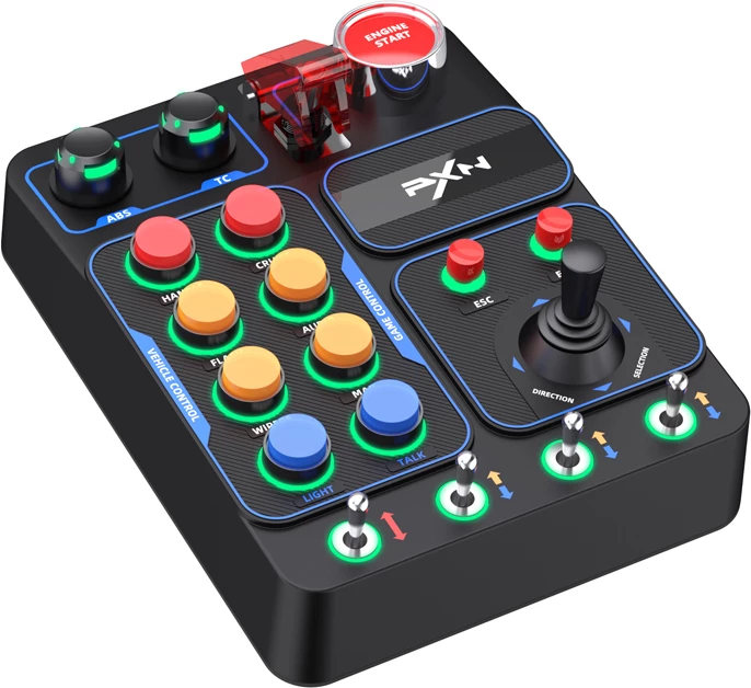 Panel kontrolli me butona për simracing, PXN CB1, 30 butona të programueshëm, RGB, lidhje me kabllo USB-C, montim me kapëse