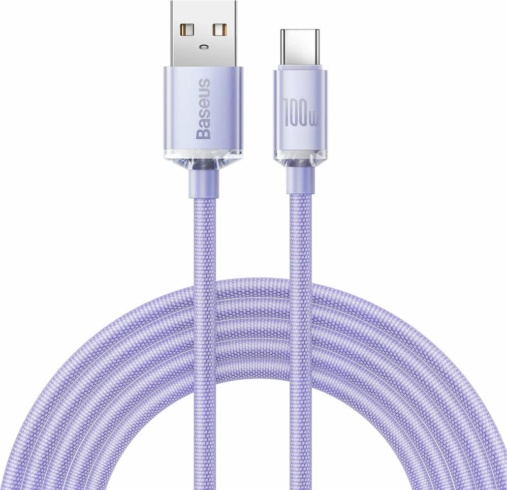 Kabllo për karikim të shpejtë Baseus Crystal Shine Series, USB-A në USB-C, 2m, 100W, vjollcë