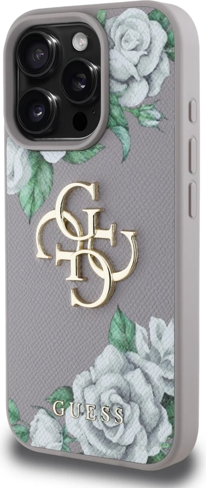 Mbështjellës Guess Grained Roses Big 4G logo për iPhone 16 Pro, vjollcë