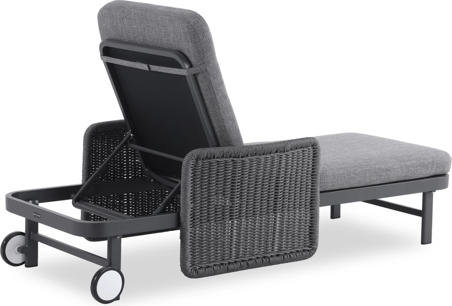 Shezlong alumini, seri Destiny, ngjyrë qymyr, ratan gri, Candeo