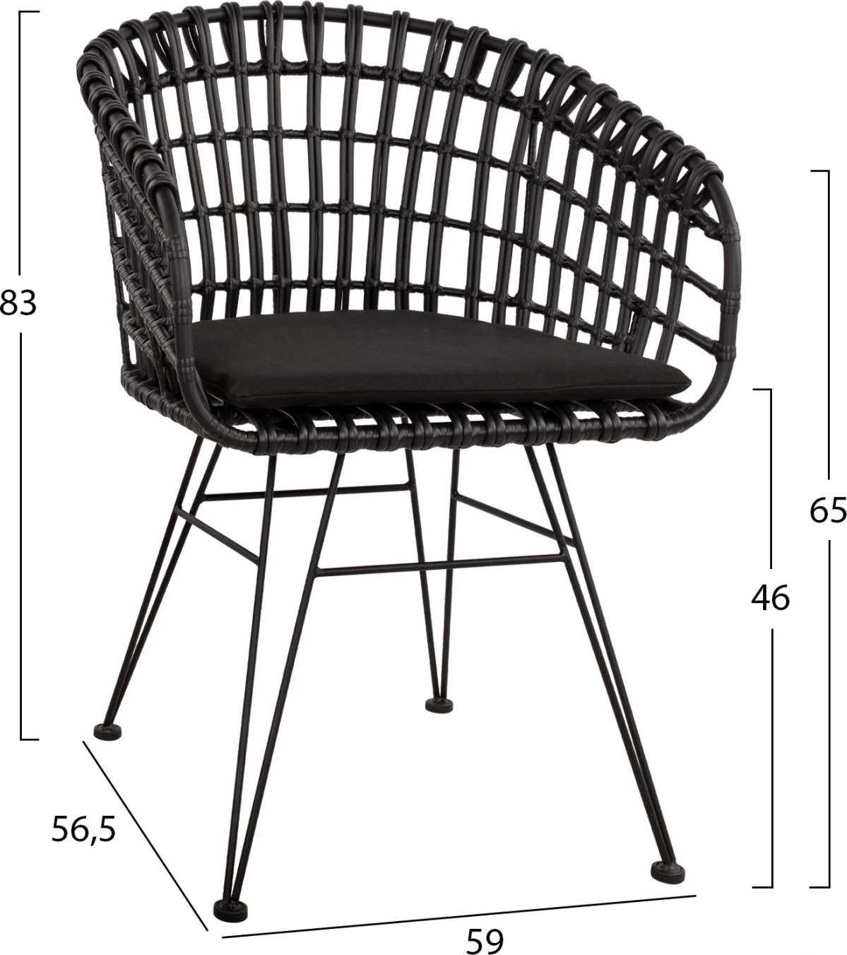 Karrige foleje metalike Allegra FH5456.02, thurje e zezë, 59x56.5x83 cm