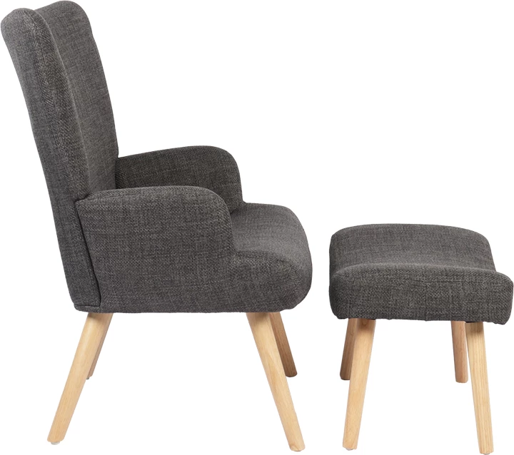 Fotelje me stolkë Gerlina, material gri e errët, këmbë ngjyrë natyrale, 71x64x94cm
