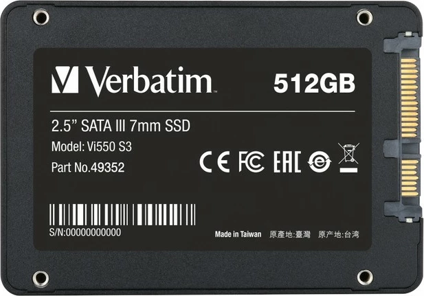 SSD i brendshëm, Verbatim, Vi550 S3 49352, 512GB, 2.5" SATA III 6 Gb/s, 7mm, e zezë