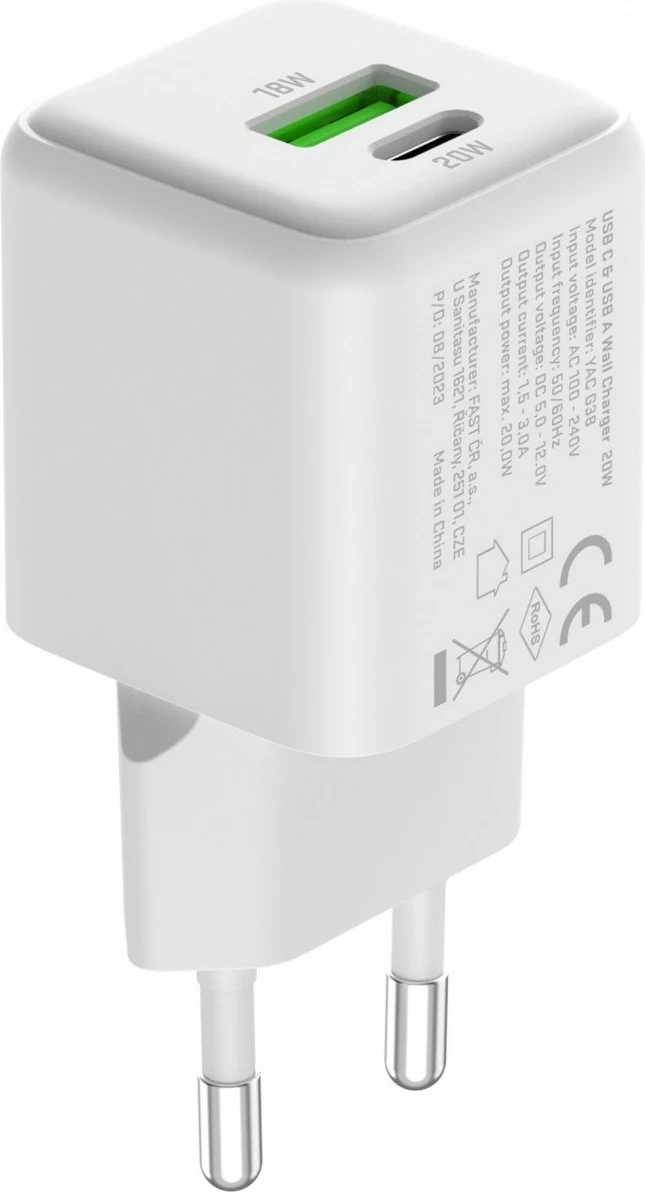 Karikues muri YENKEE YAC G38 VOLT, 20W, 2 porta USB (USB-A + USB-C), Bardhë