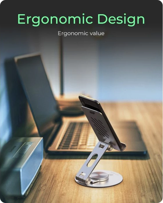 Mbajtëse tavoline për tablet dhe celular ICYBOX IB-TH201-R deri 12.9", 360° rrotullim, argjendtë/zi-gri