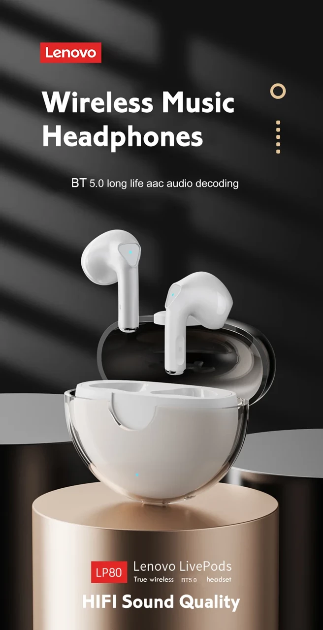 Dëgjuese Lenovo LivePods LP80 PRO, të bardha