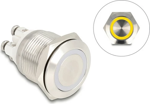 Switch buton DeLOCK 20979, push button i ndriçueshëm, IP65, 230V 3A, inox, Silver