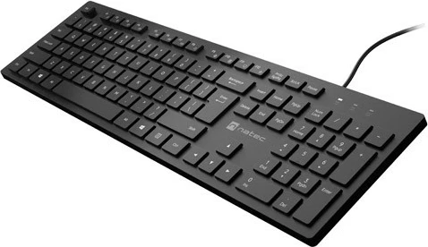 tastierë multimedia slim, Natec Herring NKL-2341, me kabllo USB, membranë, layout EN-UK QWERTY, me ndriçim, e zezë