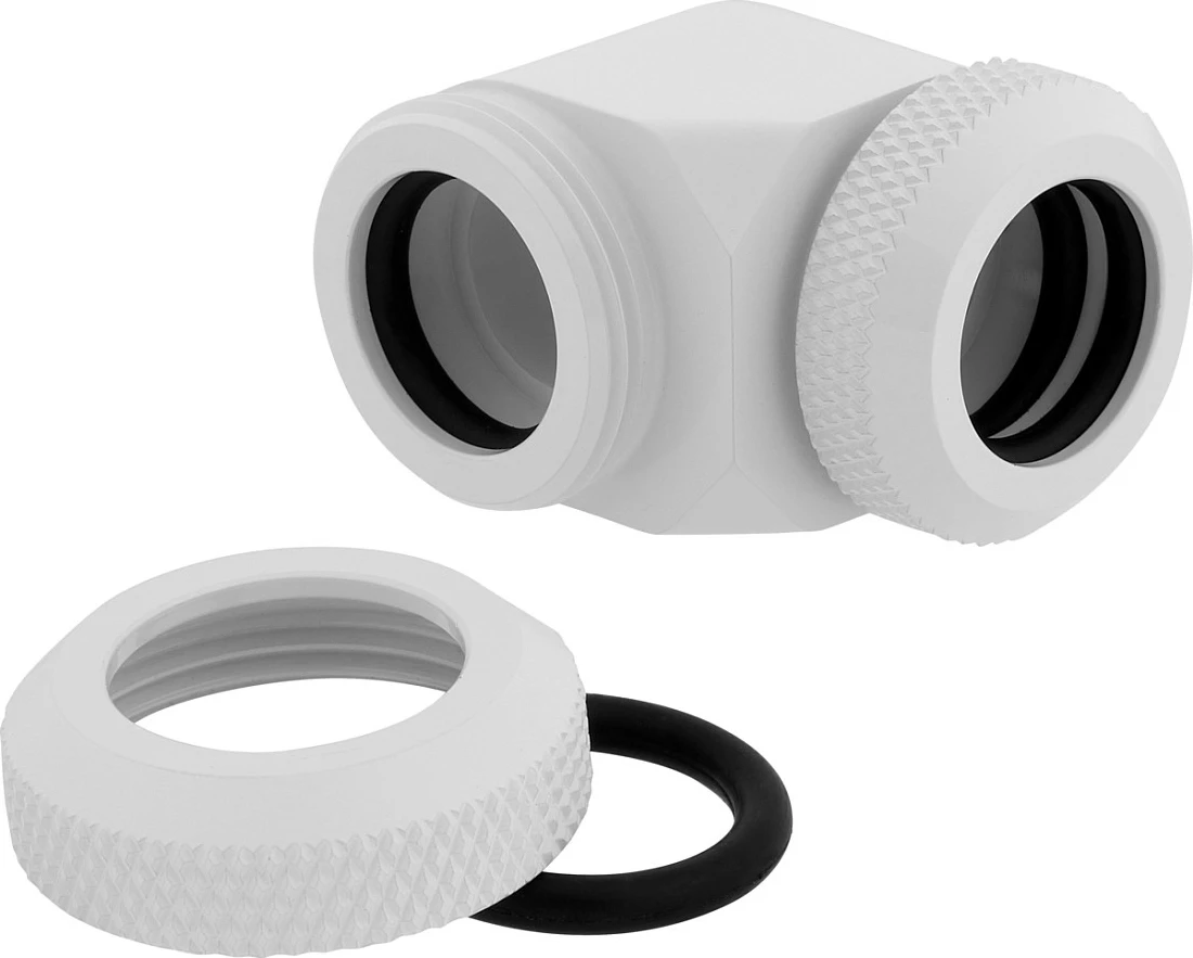 Adapter hardline Corsair Hydro X Series XF, 90°, për hardtube 12mm (OD), 2 copë, i bardhë