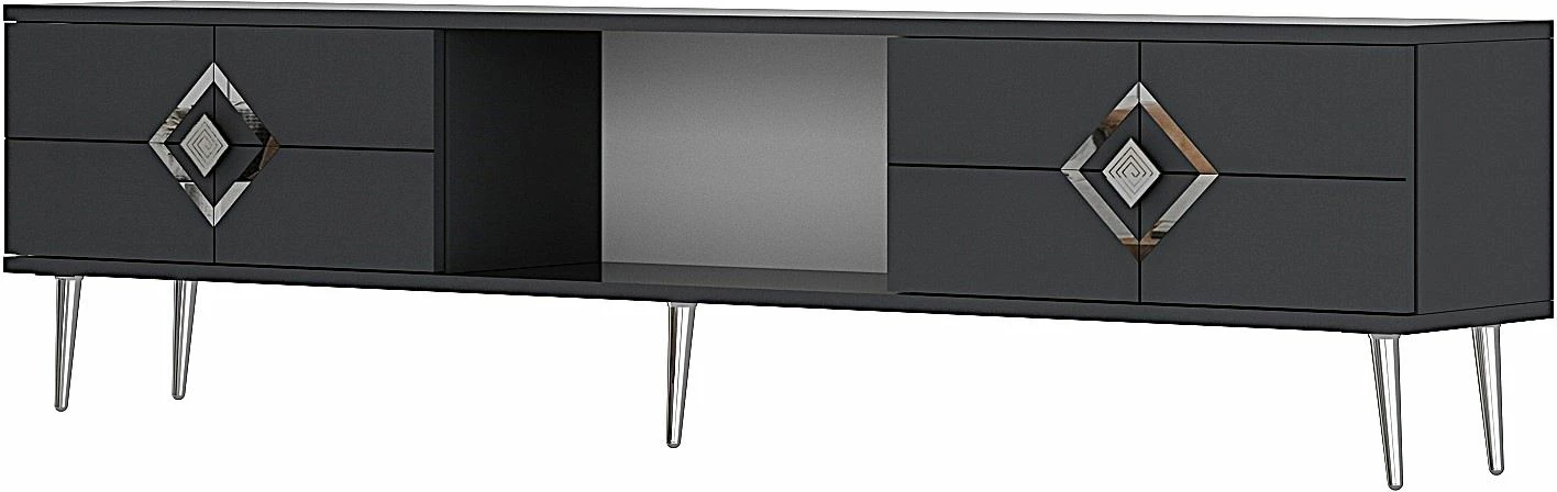 Komodë TV Skye Decor, ngjyrë antracit, argjendtë