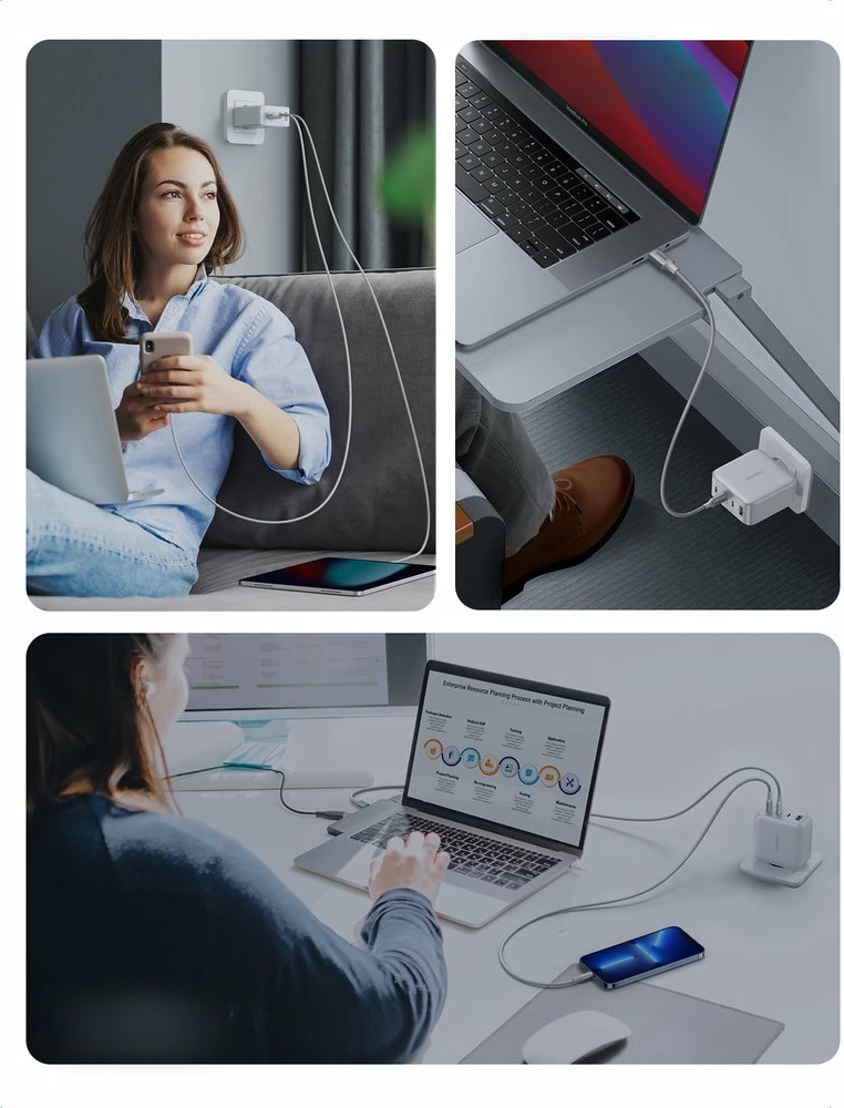 Karikues i shpejtë GaN Ugreen CD226, 100W, 3xUSB-C/USB-A, i bardhë