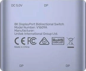 Switch DisplayPort Unitek V1609A DP 1.4 8K 2-në-1 bidirectional, argjendtë, set 1 copë