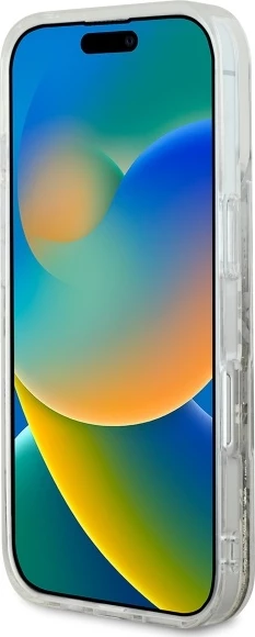 Mbështjellës Guess Liquid Glitter Flower MagSafe për iPhone 16 Pro, Bezhe
