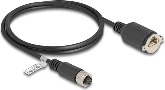 Kabllo Ethernet industriale DeLOCK M12 A-coded 8-pin femër në RJ45 femër, Cat5e FTP, 1 m, e zezë