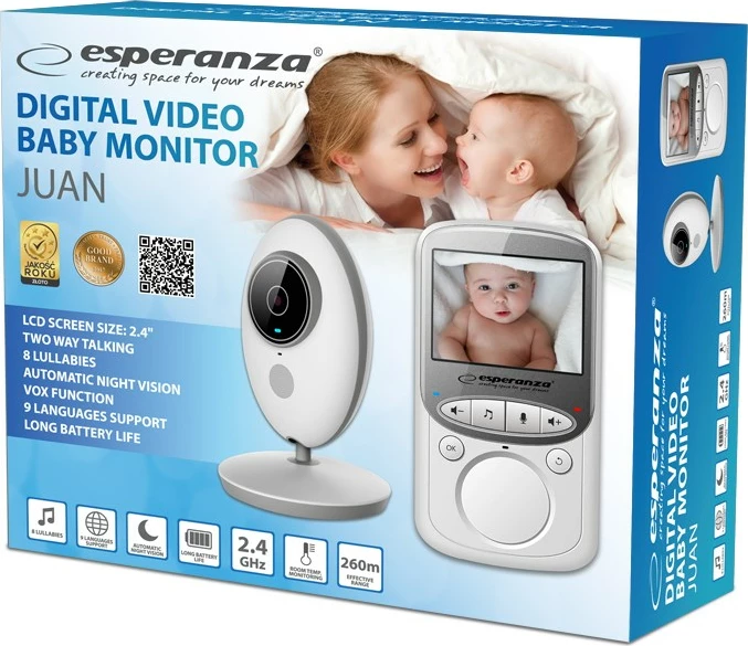 Kamerë & monitor për bebe Esperanza EHM003 LCD, 2.4", e bardhë  
