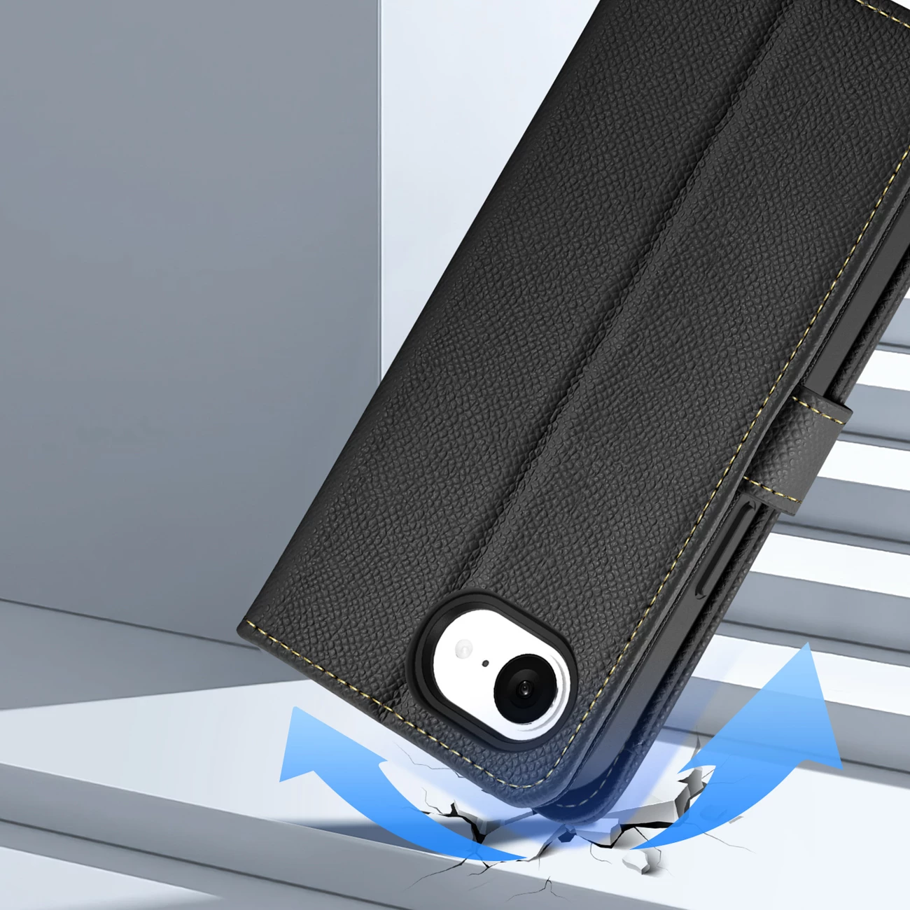 Mbështjellës Dux Ducis Lawa për iPhone 16e, me portofol magnetik, lëkurë, e zezë