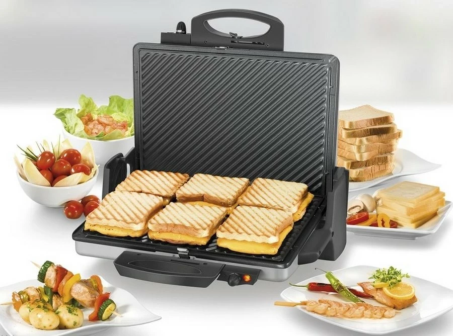 Grill kontaktues Unold 8555, 2000W, rregullim temperature, argjendtë