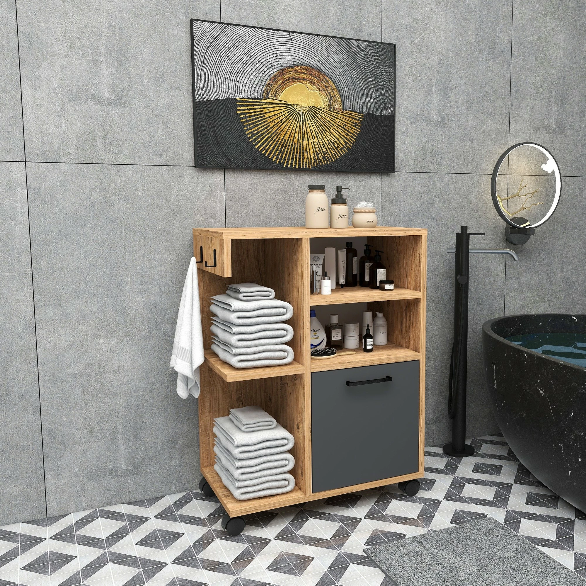 Dollap multifunksional Hanah Home, Rebusa, ngjyrë Atlantic Pine dhe antracit