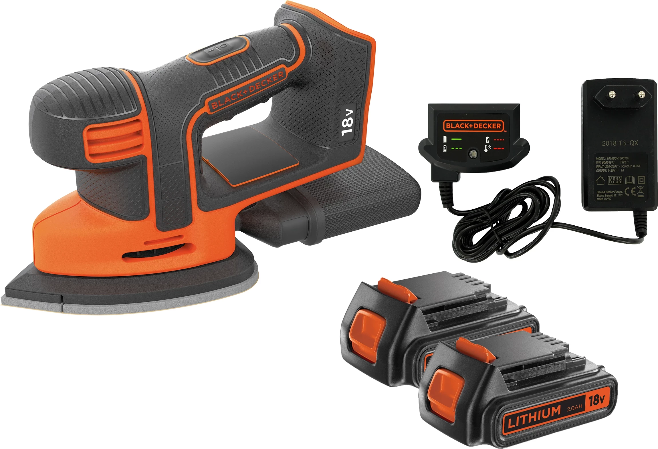 Zmeriluese (detail sander) me bateri Black&Decker BDCDS18N 18V, 2x BL2018 + karikues, portokalli/zi