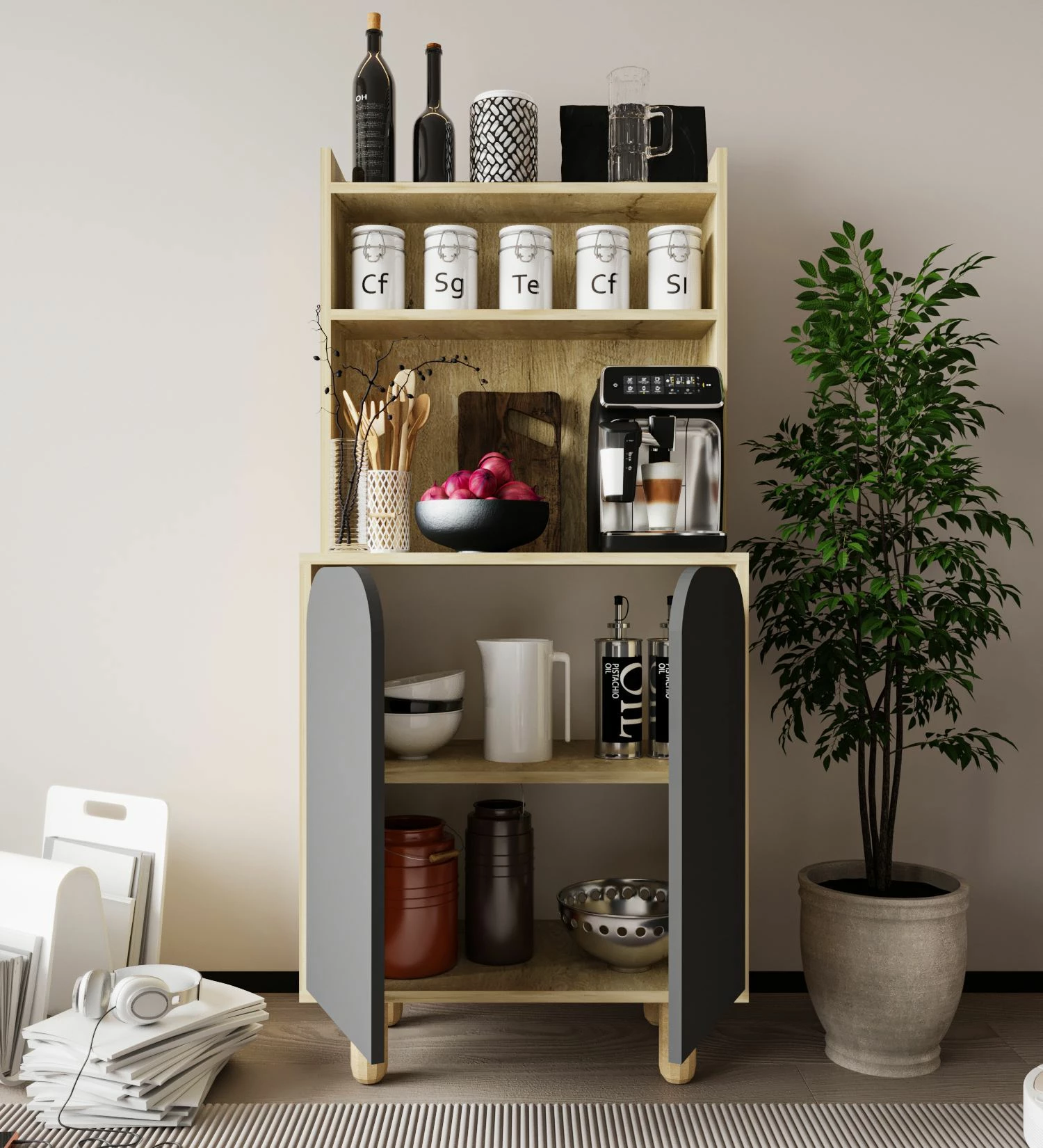 Dollap multifunksional Skye Decor, Parma 2, ngjyrë lisi safir dhe antracit