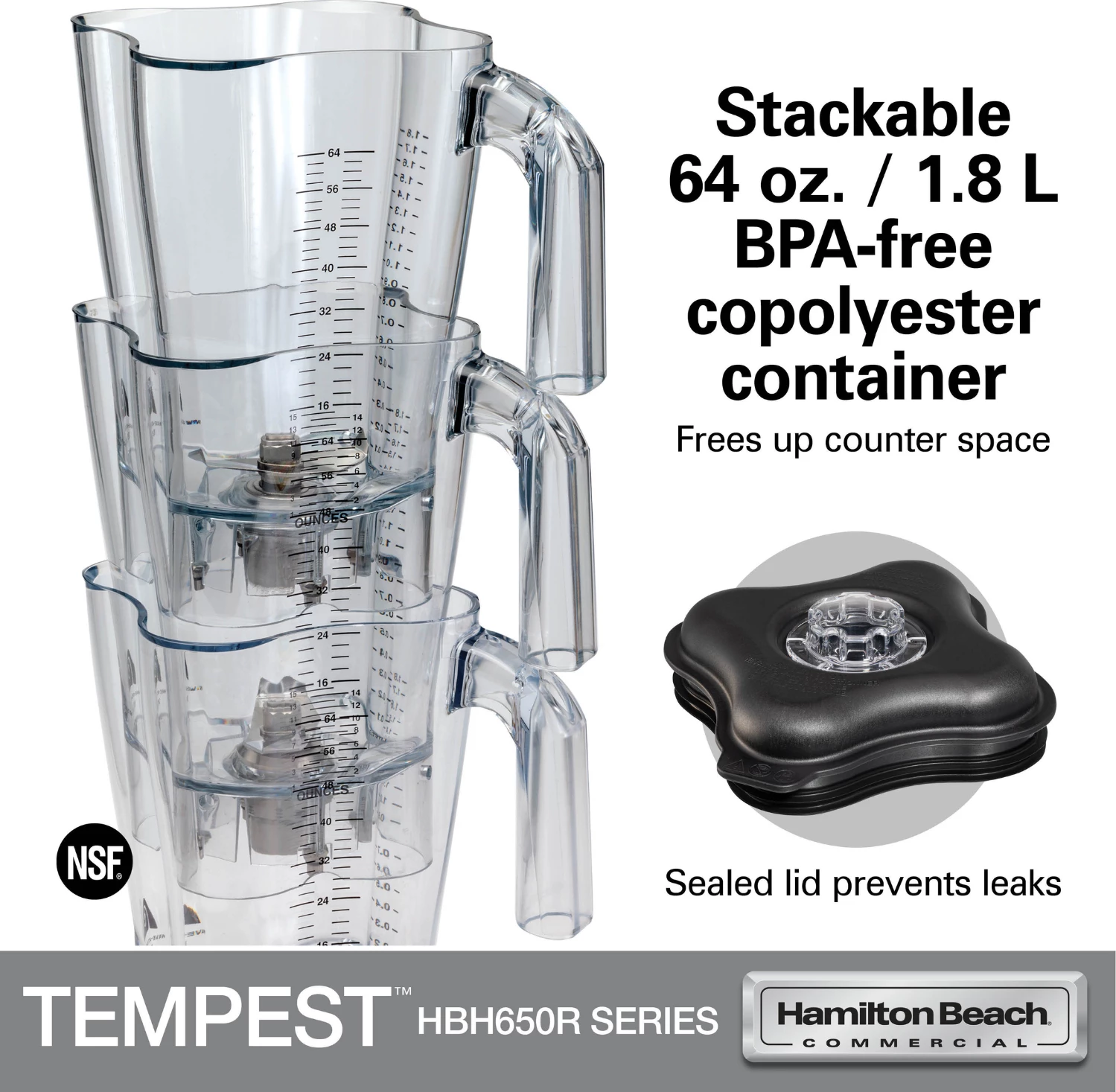 Blender profesional, Hamilton Beach Commercial, Tempest HBH650R-CE, 1.8 L, 3 HP