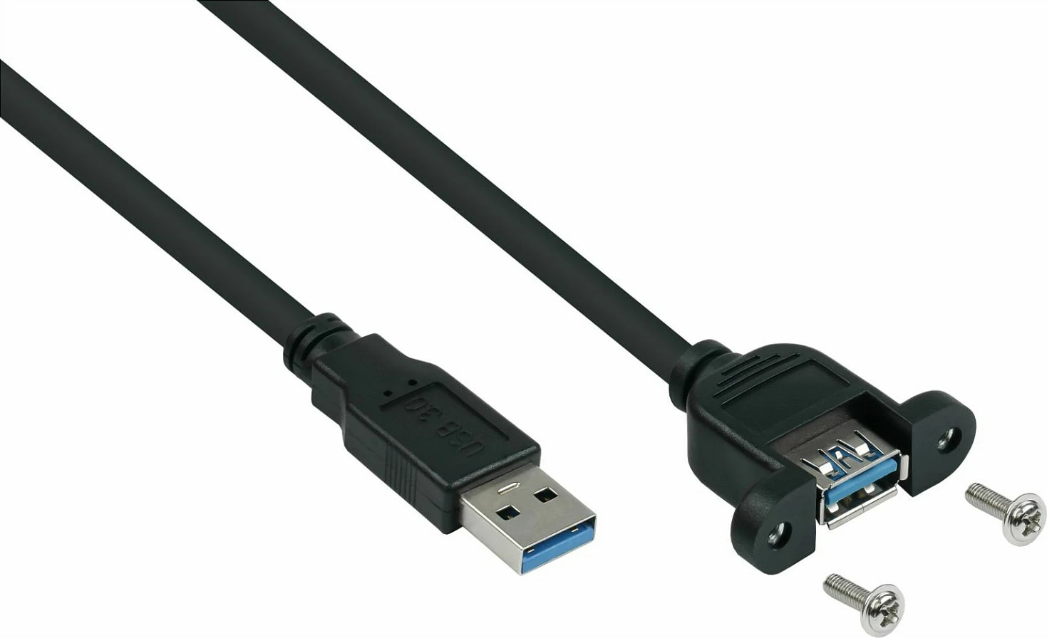 Kabllo zgjatëse USB 3.0 Kabelmeister, USB-A mashkull në USB-A femër panel-mount, 0.3m, e zezë