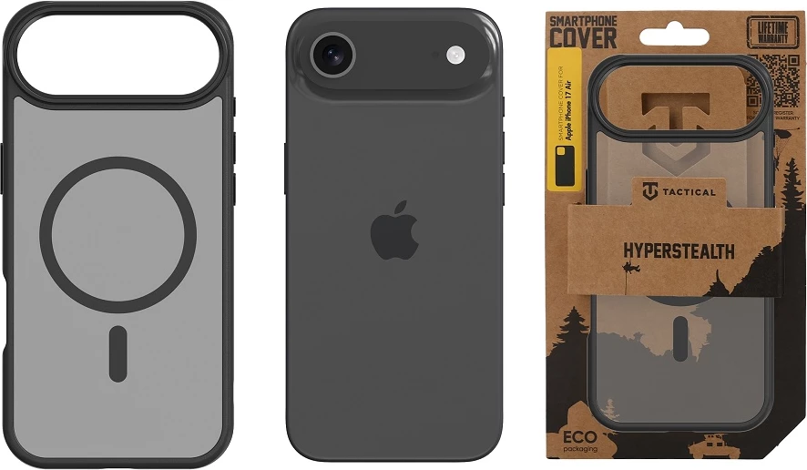 Mbështjellës Tactical Asphalt MagForce Hyperstealth për iPhone 17 Air, MagSafe, anti-shok, TPU/PC, zi transparent