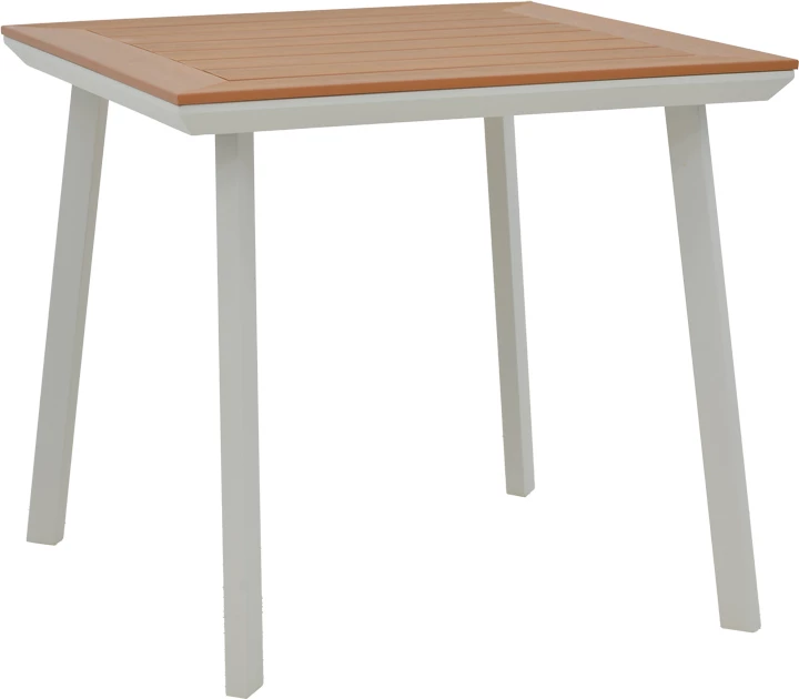 Tavolinë me karrige, set prej 3 copash,, alumin dhe dru, ngjyrë e bardhë dhe natyrale, 80x80x74cm