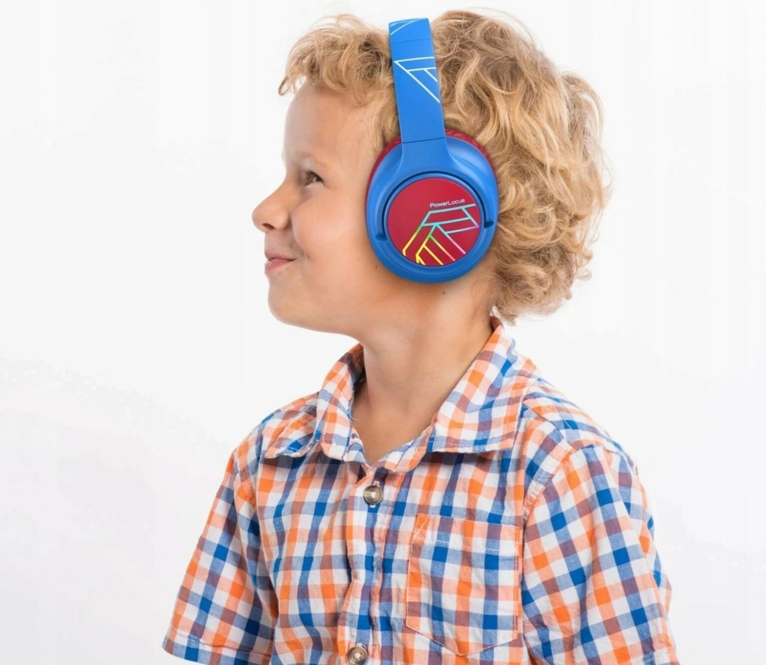 Kufje PowerLocus Bobo Kids, wireless Bluetooth 5.3, LED, AUX/USB-C, kuqe-kaltër