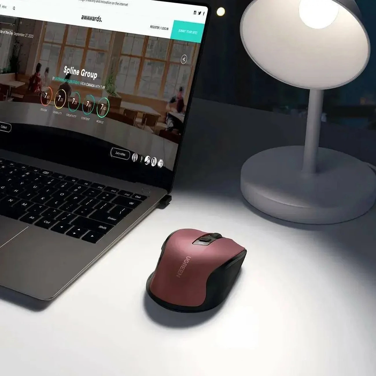 Maus pa tela Ugreen MU006, optik, 4000 DPI, Bluetooth 5.0/USB, Kuq
