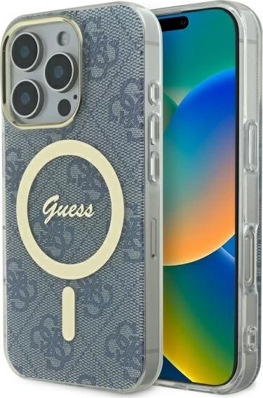 Mbështjellës Guess IML 4G MagSafe për iPhone 16 Pro, Blu