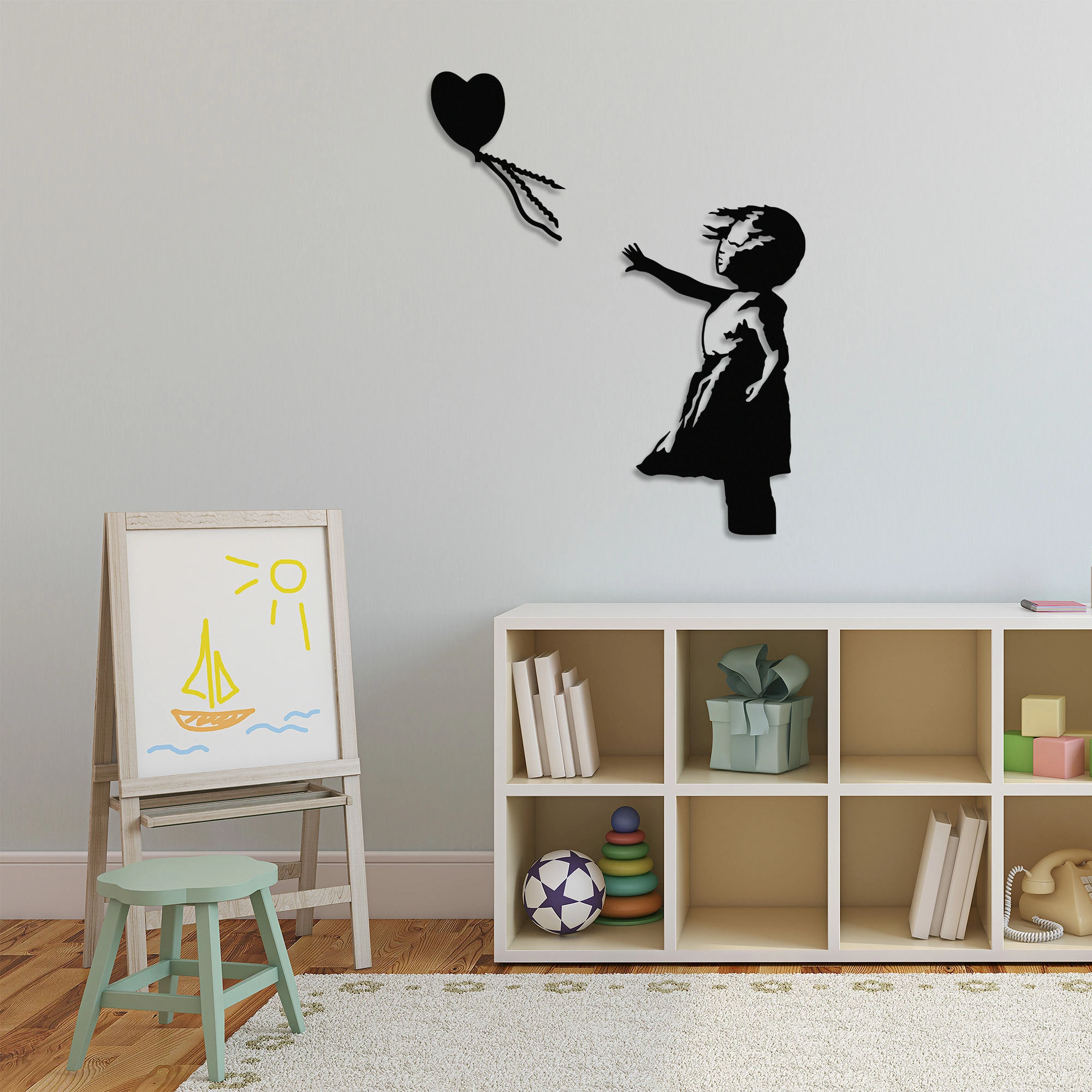 Aksesor dekorativ metalik për mur Wallity, Banksy - 14, ngjyrë e zezë, 105x85cm