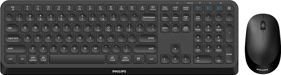 Set tastierë + maus Philips 4000 Series, wireless RF + Bluetooth, AZERTY, full-size, 1600 DPI, i zi