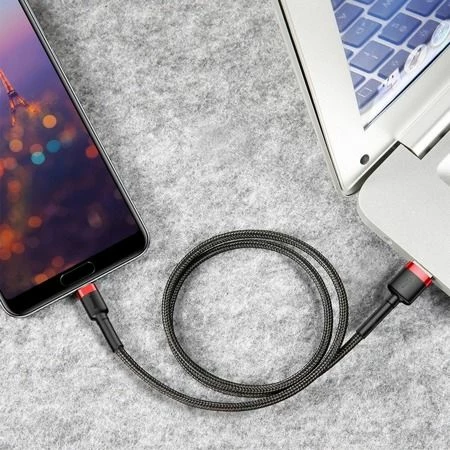 Kabllo USB-A në USB-C Baseus Cafule CATKLF-U91 3 m USB 2.0 e thurur, zi-kuqe